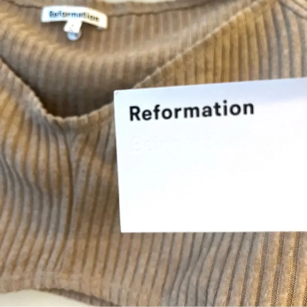 Reformation Shayne Long Sleeve‎ Cropped Ribbed Top in Buff Beige NWT Size Medium